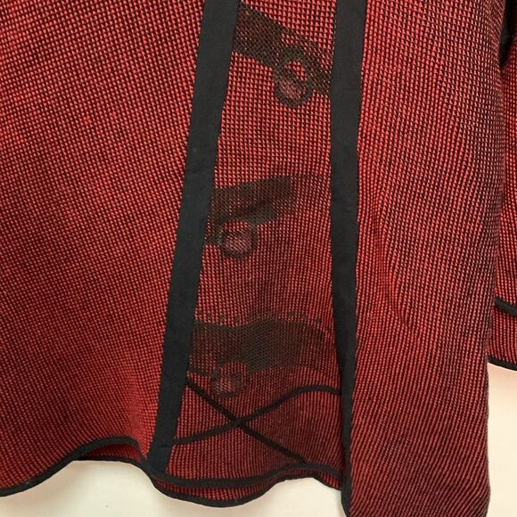 Jaskar Art To Wear Unique Red Black Cotton Blend Asymmetrical Tunic Top Size M - Picture 8 of 15